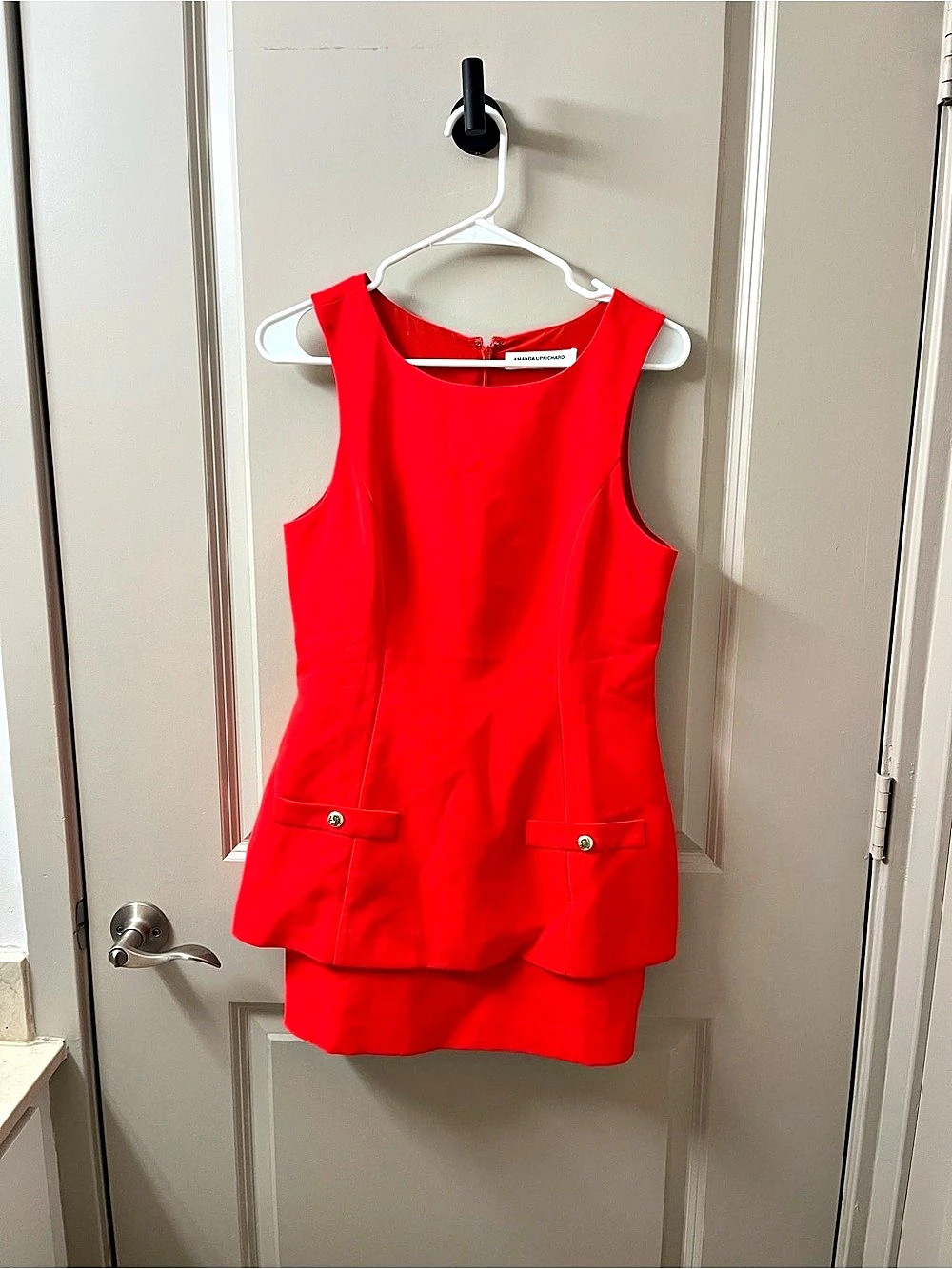 Amanda Uprichard Empire Pleated Peplum Cocktail Minidress Mini Dress Red Small